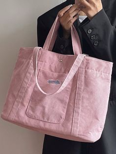 Diy Shopper Bag, Diy Leather Tote, Packing Bags Travel, Embroidered Shoulder Bag, Pink Tote Bag, Pink Preppy, Book Tote Bag, Rose Bonbon