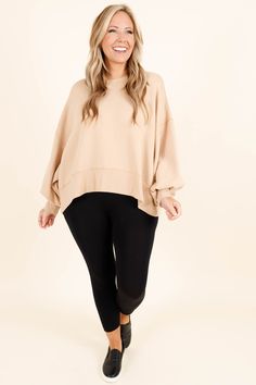 We know you'll look and feel amazing in this beauty! This pullover in a beautiful camel color with trendy bubble sleeves is a must-have! This comfortable and lightweight pullover is perfect for layering in any season! Style it with some skinnies or leggings for an on-trend look you'll love! 48% Polyester, 48% Rayon, 4% Spandex Comfortable Beige Sweatshirt For Fall, Fall Balloon Sleeve Sweatshirt, Comfy Beige Tops For Fall, Cozy Oversized Tops With Balloon Sleeves, Cream Long Sleeve Top For Fall, Camel Long Sleeve Tops For Spring, Neutral Long Sleeve Sweatshirt For Fall, Camel Color, Must Haves