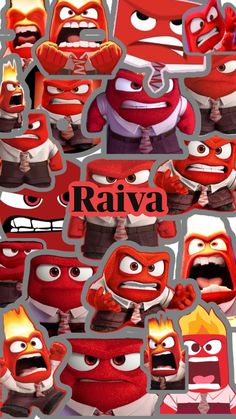 many different red and white cartoon characters with the word ravia in them's center