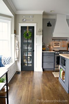 the kitchen is clean and ready to be used as a dining room or family room