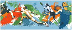 an abstract painting of people playing tennis