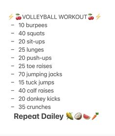 an image of a workout plan with the words, volleyball workout 10 minutes to go