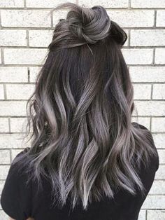 Silver Ombre Hair, Grey Ombre Hair, Dyed Hair Pastel, Balayage Hair Dark, School Hair, Brunette Balayage Hair, Red Highlights, Easy Hairstyle