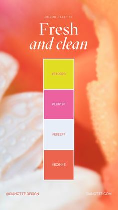 the color scheme for fresh and clean is shown in shades of pink, orange, yellow, and white