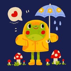 a cartoon frog holding an umbrella in the rain