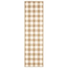 a beige and white checkered rug on a white background