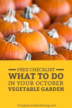 pumpkins with the text free checklist what to do in your october vegetable garden