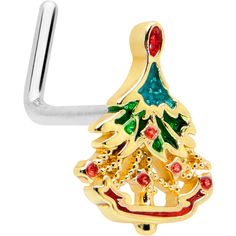 Product Details20 Gauge 7mm Red Gem Deco Holiday Tree Golden L Shape Nose Ring Deck your piercings with this 20 gauge nostril ring! It's made with a .27" length at the bend 316L surgical grade stainless steel L-shaped post. It features a festive Christmas tree, with green and blue inlay. It's further embellished with red gem orbs and a red gem inlaid star on top. You'll be feeling fabulous and festive when you're rocking this Christmas nose piercing jewelry around! Specifications: 20 Gauge (.8mm L Shaped Nose Ring, Nostril Ring, Conch Piercing Jewelry, Opal Nose Ring, Daith Piercing Jewelry, Tragus Piercing Jewelry, Horseshoe Jewelry, Pregnancy Belly Rings, Helix Piercing Jewelry