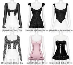 four different types of corsets on mannequins, all in black and white