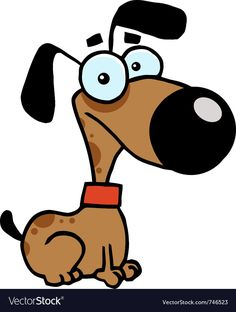 a cartoon dog with big eyes and a red collar looking up at the sky while sitting down