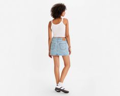 We don’t call it an icon for nothing. This is the timeless denim skirt you’ve been searching for, with a mid rise and the iconic Levi’s® details you know and love. Flip it over and you’ll find two back pockets that were designed to flatter just like the ones on your favorite 501® jeans. Consider this your new warm-weather essential. Timeless, mid-rise denim skirt Featuring iconic Levi’s® details like the original button fly Back pockets that were designed to flatter just like the ones on your fa Denim Patterns, 501 Jeans, Simple Tees, Denim Trends, Iconic Women, Summer Ready, Denim Mini Skirt, Linen Shirt, White T