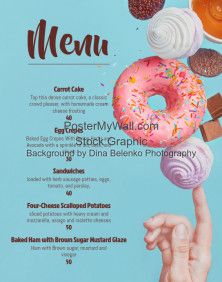 a menu with doughnuts and drinks on it