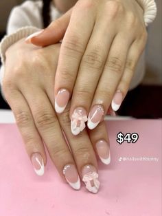 French Tip With Bow, Short Nails French, Art On Nails, Pink Nails Short, Basic French