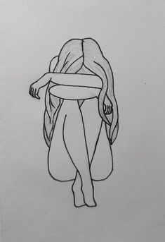 a drawing of a woman's back with her arms wrapped around her neck and legs crossed