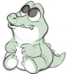 a drawing of a cartoon alligator with sunglasses on it's head and legs, sitting down