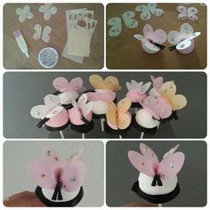 several pictures of cupcakes made to look like butterflies