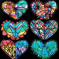 stained glass hearts are shown in different colors