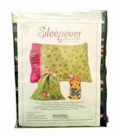 an image of a pillow set in the packaging for sleepover sewing pattern, including two pillows and one bag