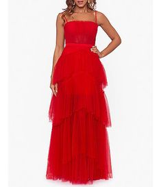 Women's Formal Dresses & Evening Gowns | Dillard's Red Tiered Prom Dress, Corset Ball Gowns, Red Evening Gown, Structured Corset, Mesh Gown, Prom 2023, Corset Gown, Magical Night, Mesh Corset