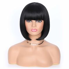 Category:Synthetic Wig; Gender:Women's; Wig Type:Natural Wigs; Color Shade:Black; Hair Material:Synthetic Hair; Cap Construction:Machine Made; Texture:Straight; Length:Short; Heat Resistant:Yes; Listing Date:11/17/2020; Hairstyle:Neat Bang,Bob; Can Be Permed:No Bob Wigs With Bangs, Straight Short Bob, Bob Hair Style, Leopard Print Headband, Bob Wig With Bangs, Beautiful Bridal Hair, Black Wigs, Pixie Cut With Bangs, Wigs Cosplay