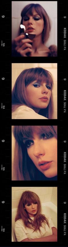 four different shots of a woman brushing her teeth