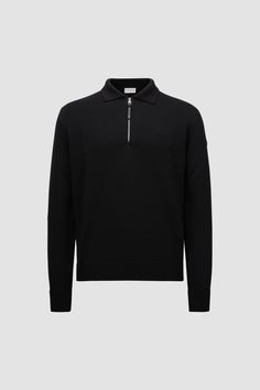 Reimagining a timeless style in a Moncler key, this wool sweater features a collar with a contemporary zipper closure. The mid-weight knit is supremely versatile, transitioning seamlessly from the office to city weekends. Luxury Wool Polo Sweater For Winter, Classic Half-zip Polo Sweater With Ribbed Collar, Classic Polo Sweater With Half-zip And Ribbed Collar, Luxury Merino Wool Polo Sweater For Winter, Luxury Merino Wool Sweater With Ribbed Collar, Luxury Long Sleeve Polo Sweater For Winter, Luxury Polo Sweater With Ribbed Collar For Winter, Modern Wool Sweater With Ribbed Collar, Designer Wool Sweater With Ribbed Collar