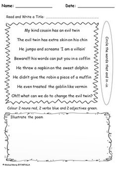 a worksheet with an image of the poem for children to read and write