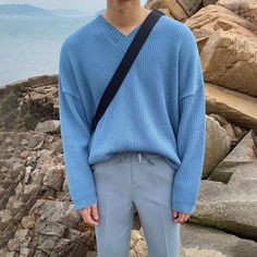 Loose V-neck Sweater-The Korean Fashion Sweatshirt With Collar, Baggy Streetwear, Elegant Pant, Oversize Pullover, Jersey Vintage, Ribbed Shirt, 150 Lbs, 110 Lbs, Blouse Sale