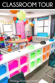 classroom tour with lots of colorful furniture and decorations