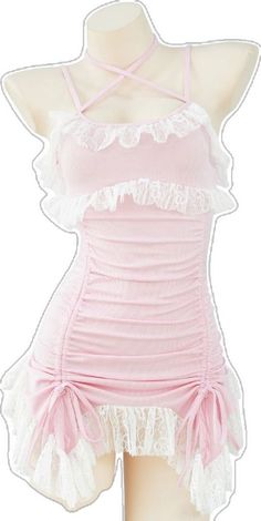 Pink Ruched Dress, Clothes Kawaii, Kawaii Y2k, Egirl Clothes, Dress Measurements, Pink Princess, Kawaii Clothes, Ruched Dress, Cute Pink