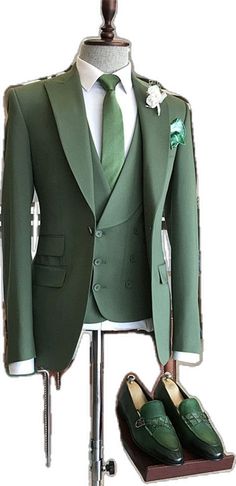 Luxury Single-breasted Green Suits, Green Double Breasted Suit With Suit Collar, Classic Green Double Breasted Suit For Groom, Green Double Breasted Notch Lapel Suit For Groom, Elegant Green Double Breasted Business Suit, Luxury Notch Lapel Suit For Groom, Green Double Breasted Suit With Notch Lapel For Business, Green Double-breasted Suit With Notch Lapel For Business, Notch Lapel Tuxedo In Suiting Fabric