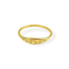 Katie Sunset Gold Ring – Flaire Accessories Hypoallergenic Gold Ring Jewelry, Hypoallergenic Gold-plated Silver Rings, Tarnish-resistant Gold Plated Engraved Ring, Gold Dainty Engraved Ring Tarnish Resistant, Dainty Gold Engraved Ring Tarnish Resistant, Dainty Gold Engraved Tarnish-resistant Ring, Hypoallergenic Gold Plated Fine Jewelry Rings, Hypoallergenic Gold Plated Round Rings, Hypoallergenic Gold-plated Rings