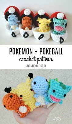 the pokemon and pokeball crochet pattern is shown