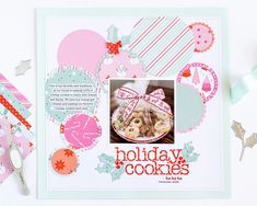 a scrapbook with some cookies on it and decorations around the page that says holiday cookies