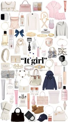 there are many different types of clothes and accessories in this collage with the words it girl