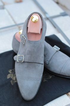 Prada Mens, Double Monk Strap Shoes, Double Monk Strap, Gray Shoes, Suede Leather Shoes, Hijab Chic