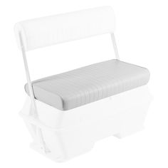 a white plastic chair with a padded seat and back rest on it's side