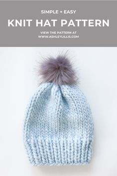 a knitted hat with a pom - pom on the top and text overlay