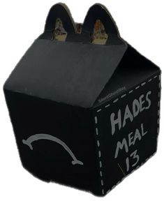 a black cardboard box with ears on it