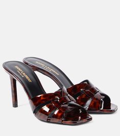 Tribute 85 patent leather mules in brown - Saint Laurent | Mytheresa Ysl Tribute, Designer Pumps, Saint Laurent Shoes, Classic Bags, Evening Shoes, Leather Mules, Summer Accessories, Sandal Fashion, Shoes For Women