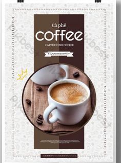 a coffee poster with two cups of coffee on it and the words cappucinoo coffee