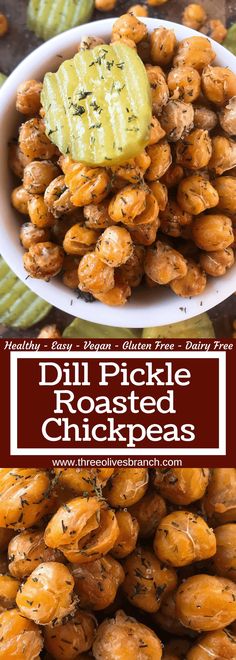 roasted chickpeas with dill pickle in a white bowl