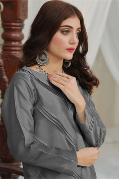 Product Details: 2 Piece Straight Shirt with Trouser Details: Plain Shirt Plain Trouser Color: Dark Grey Fabric: Katan Silk Shirt Trouser, Trousers Details, Katan Silk, Plain Shirt, Plain Shirts, Embroidered Silk, Fashion Updates, Silk Shirt, Grey Fabric