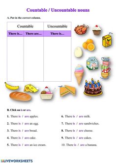 a worksheet with words and pictures to help students understand what food they are