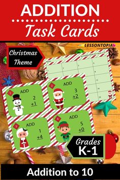 addition task cards for christmas themed students to practice addition skills with the addition task card