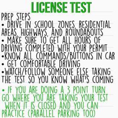 a green and white poster with the words license test