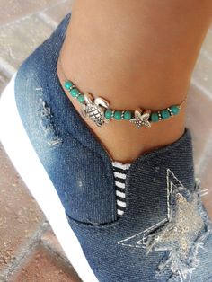 "Beach Anklet, Ankle Bracelet, Turtle Anklet, Starfish Anklet, Turquoise Anklet, Nautical Anklet, Anklet, Ankle Jewelry, Boho Beach Jewelry ❤ BUY ANY 2 ITEMS ANS GET 15% OFF!! (USE COUPON CODE '15OFF') ❤ ❤ BUY ANY 4 ITEMS ANS GET 20% OFF!! (USE COUPON CODE '20OFF') ❤ ❤ BUY ANY 6 ITEMS AND GET 25% OFF!! ((USE COUPON CODE '25OFF') ❤ Complete any outfit with this gorgeous fashionable and trendy summer anklet! Made from silver plated box chain, alloy starfish and sea turtle beads and 4mm turquoise g Blue Starfish Charm Anklet For Summer, Blue Anklet With Starfish Charm For Summer, Blue Anklets With Starfish Charm For Gift, Blue Anklets With Starfish Charm As Gift, Bohemian Starfish Anklets As A Gift, Blue Summer Anklets With Starfish Charm, Turquoise Anklets With Starfish Charm For Beach, Blue Anklet With Starfish Charm For Vacation, Blue Starfish Charm Anklet For Vacation