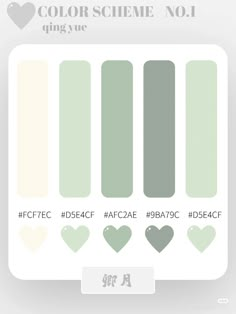 the color scheme for different shades of green and white, with hearts on each side