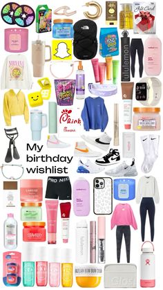 a collage of various items that include clothing, shoes, and other personal items