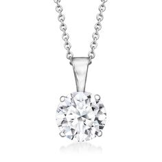 Ross-Simons - 1.50ct Lab Grown Diamond Solitaire Necklace in 14kt White Gold. 16". A classic for every collection, this superb 1.50 carat round brilliant-cut lab-grown diamond solitaire necklace comes at an incredible value. Finely crafted in polished 14kt white gold and suspended from a cable chain with a 2" extender. Lab-grown diamonds are identical to mined diamonds according to their optical, physical and chemical properties. All Ross-Simons lab-grown diamond jewelry in 14kt gold and platinu Luxury White Gold Solitaire Necklace With Lab Grown Diamond, Luxury White Solitaire Necklace With Lab Grown Diamond, Luxury Lab-grown Diamond Solitaire Necklace For Formal Occasions, White Solitaire Necklace With Single Lab-grown Diamond, Formal White Diamond-cut Solitaire Necklace, Pure Design, Diamond Birthstone, Diamond Solitaire Necklace, Solitaire Necklaces